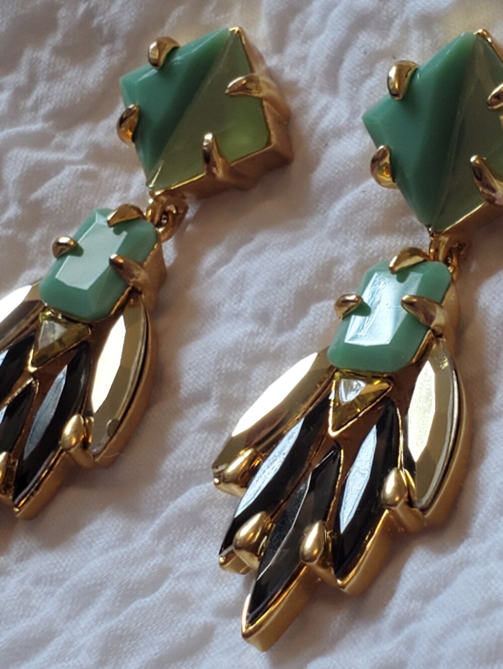 Statement Gold-tone, Yellow and Mint Green Drop Dangle Geometric Earrings